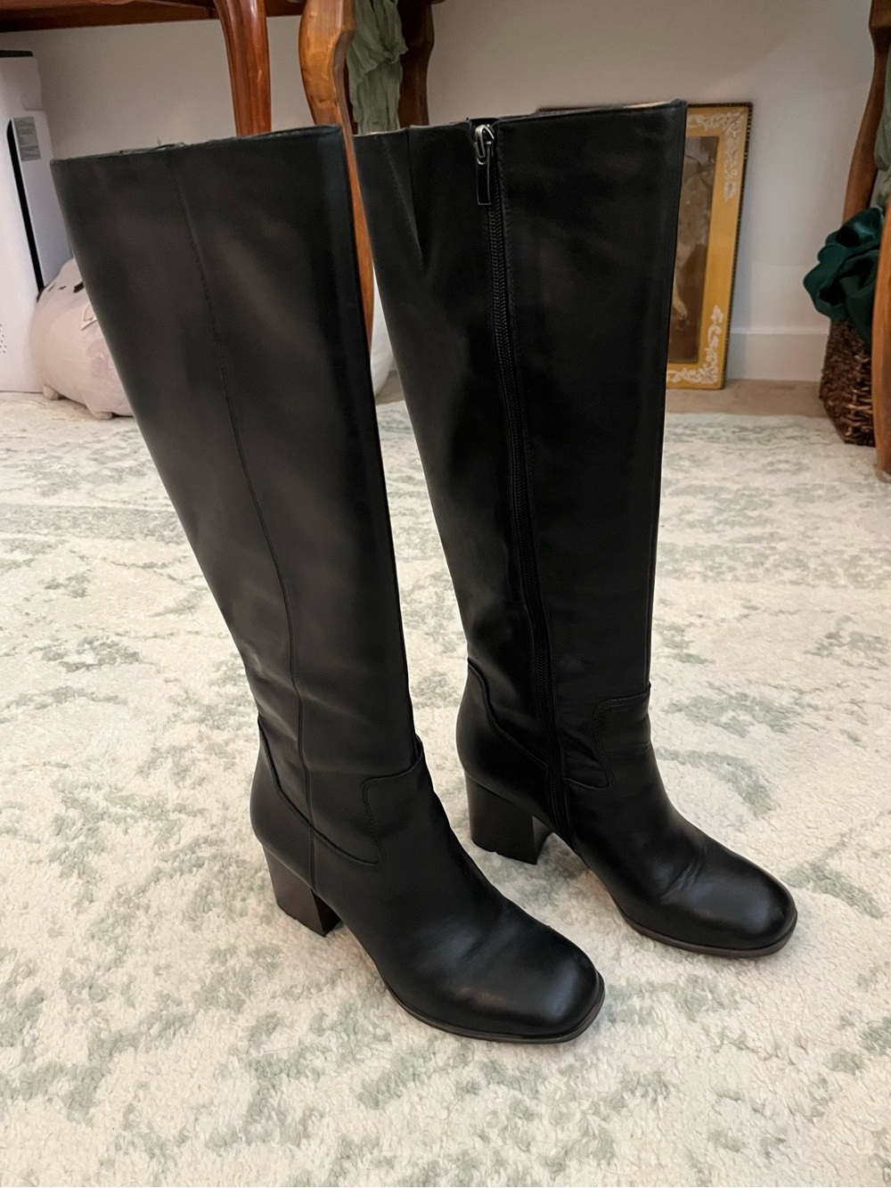 Franco Sarto Black Leather Block Heel Riding Tall Calf Boots